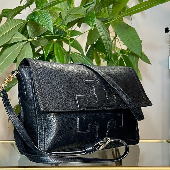 RARE!! ✺ AUTHENTIC TORY BURCH BLACK LEATHER JESSICA SHOULDER BAG!  VINTAGE BEAUT - Picture 5 of 10